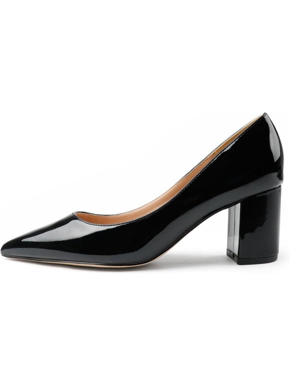 Women's Black Patent Sleek Pointed Toe Comfortable Chunky Block Heel Dress Pumps